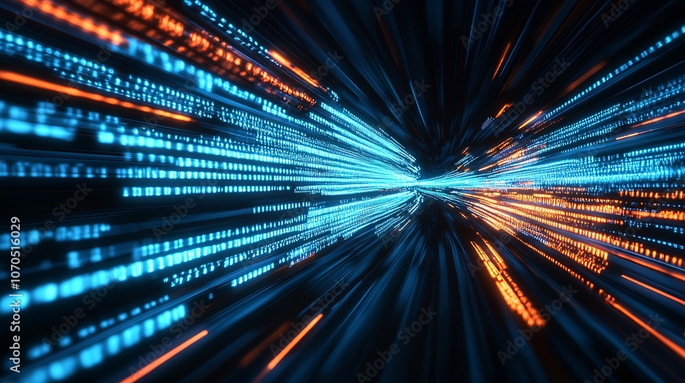 Poster high-speed blue and orange digital data streams accelerating : generative ai