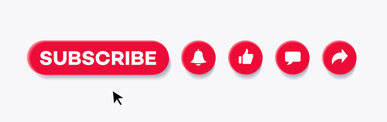 Subscribe, like, comment, share and notification button set for channel subscription vector