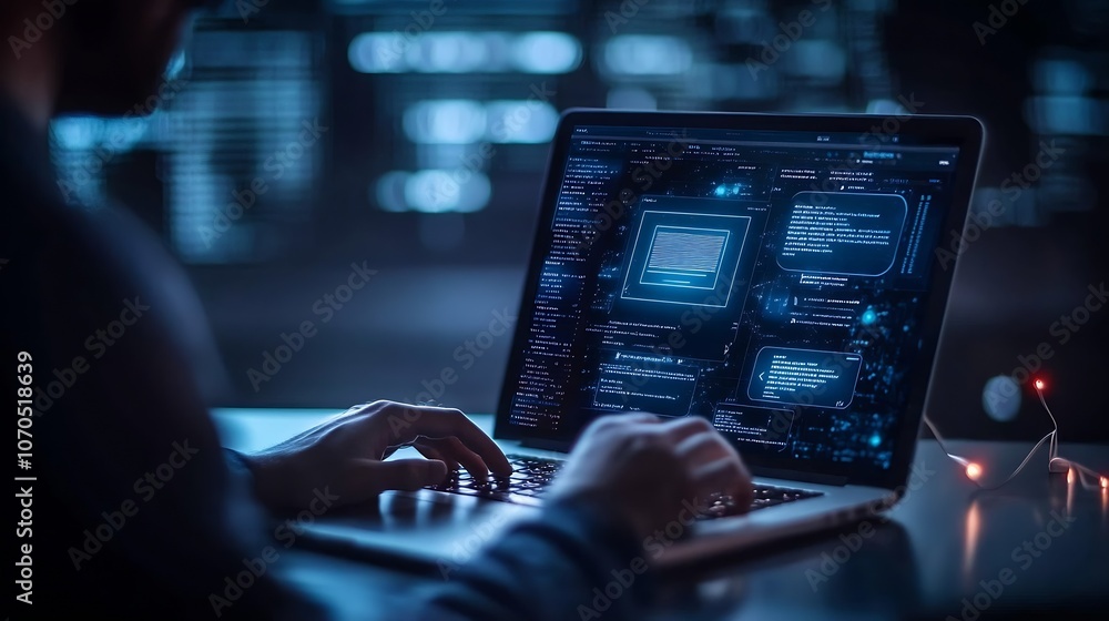 Aufkleber Cybersecurity Professional Working on Advanced Computer Data Encryption Technology : Generative AI