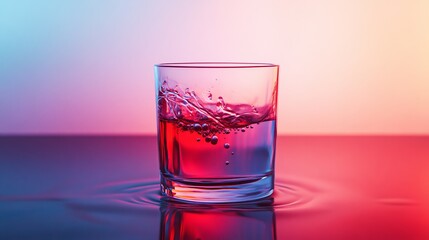 Red food coloring diffusing in water inside a glass, creating swirling patterns against a gradient background.