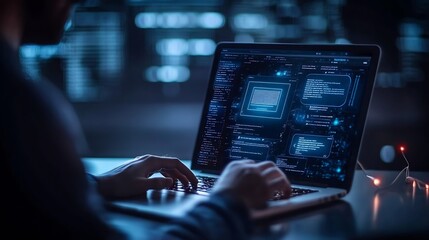 Cybersecurity Professional Working on Advanced Computer Data Encryption Technology : Generative AI