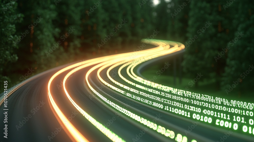 Aufkleber futuristic digital highway - a stunning network of glowing binary code roads in a vast cyber landsca