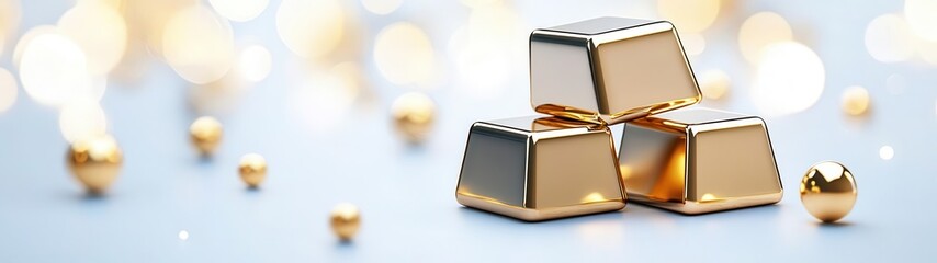 Shiny gold bars stacked elegantly on a soft background, radiating luxury and wealth. Perfect for finance and investment themes.