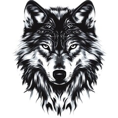 Fototapeta premium Close-up portrait of a wolf's face in black and white.