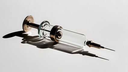 Old Glass Syringe: A single glass syringe with a metal plunger, set against a minimal backdrop. 