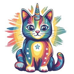 Fototapeta premium Rainbow cat with a unicorn horn.