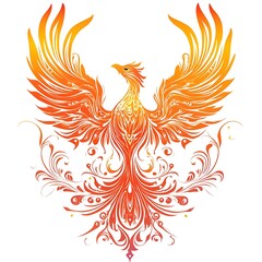 Fototapeta premium Orange and red phoenix with floral design.