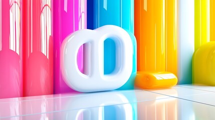 Glossy white 3D PROMOTION letters with a vibrant colored background