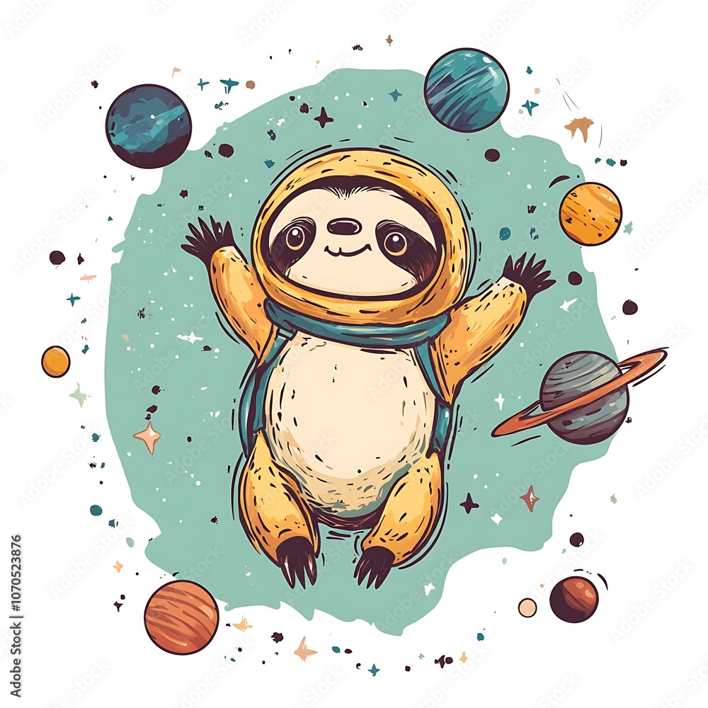 Aufkleber a sloth astronaut floats in space.