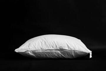 A white pillow on a black background