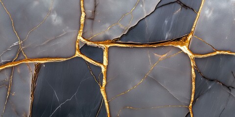 Close-up of Gray and Black Stone with Golden Veins