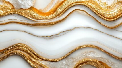 Abstract White and Gold Swirling Agate Stone Background