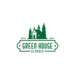 Fototapeta premium Green house and forest logo vector 