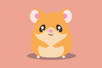 Adorable cartoon hamster with large eyes and a cute expression on a peach background.