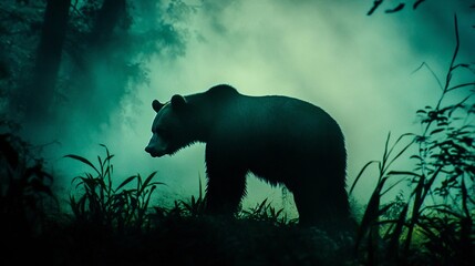silhouette of a bear in the forest