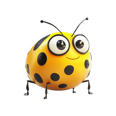Fototapeta premium A cheerful cartoon ladybug with large eyes and distinct black spots on a bright yellow body., isolated on a transparent background.