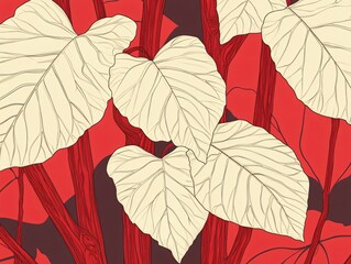 Red Stems & Large Leaves Vector Illustration