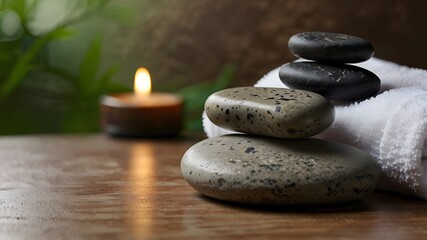 Spa concept with zen basalt stones with flowers
