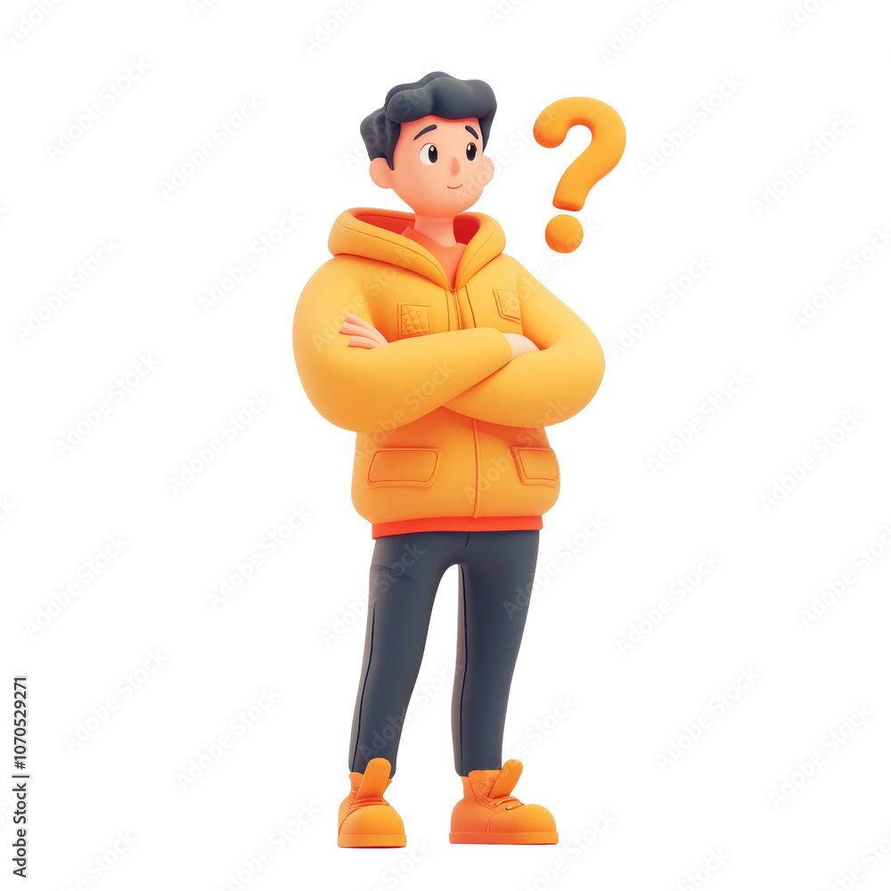 Poster 3D Confused Man with Question Mark - Choice and Problem-Solving Concept
