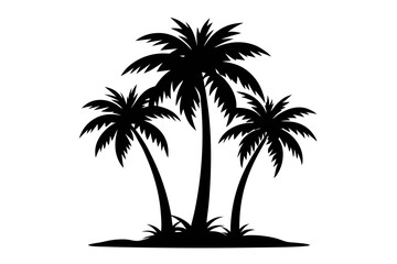 Set of palm tree black silhouette Vector illustration on a white background