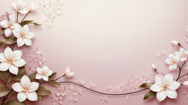 Fototapeta Spring frame fresh pastel field flowers rose peonies leaves Copy empty space Soft pastel background flat lay Floral colorful decoration Illustration background wallpaper hd high ultra resolution