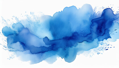 Obraz premium Vibrant blue abstract watercolor blot with soft, blended edges on white background. Hand drawn art