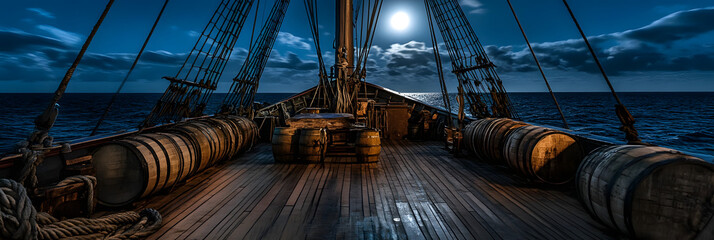 Quiet Pirate Ship Deck Under Moonlight Before Storm white background
