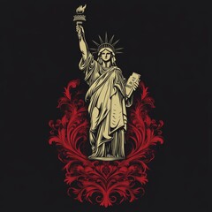 Emblem logo a statue of liberty with the patterns of the united stated of america flag