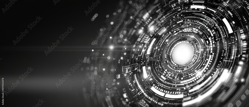Aufkleber futuristic digital vortex with intricate patterns and bright center glowing in dark space
