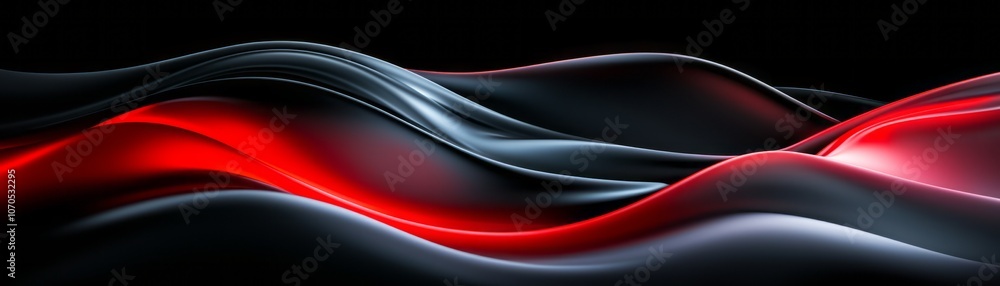Poster abstract flowing waves with black and red colors in a smooth gradient design