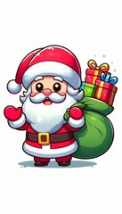 Fototapeta premium Cute Cartoon Santa Claus with Gifts and Bag