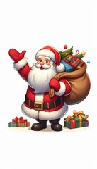 Fototapeta premium Happy Christmas Santa Claus with Bag of Gifts