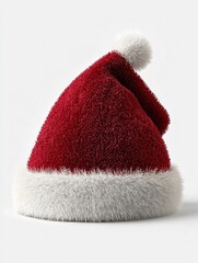 Red and White Furry Santa Hat Isolated on White Background