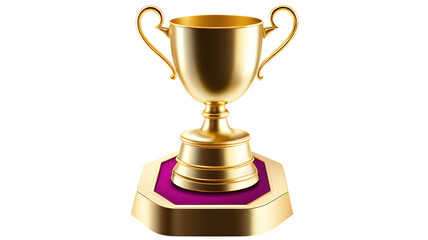 Gold cup standing on a podium isolated on a transparent background 3d illustration image.