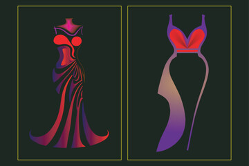 Fashion designing logo and icon set. Luxury blend illustration. gradient color fashion design on black background.