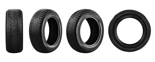 car tire , Snow tire , winter tires set photo  isolated on white background.