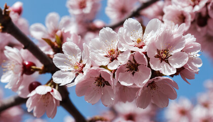 Obraz premium blooming cherry trees macro, colorful picture and highly detailed