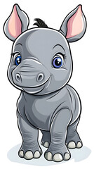 Fototapeta premium Cartoon illustration of a cute rhino character in a playful, wildlife-themed setting with other animals