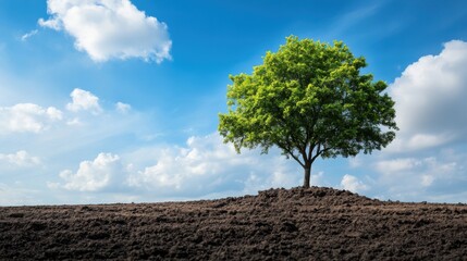 Obraz premium Green Tree Against Blue Sky in Open Landscape