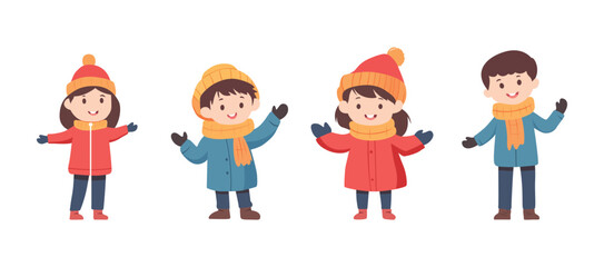 Set of vector illustration of winter characters on white background