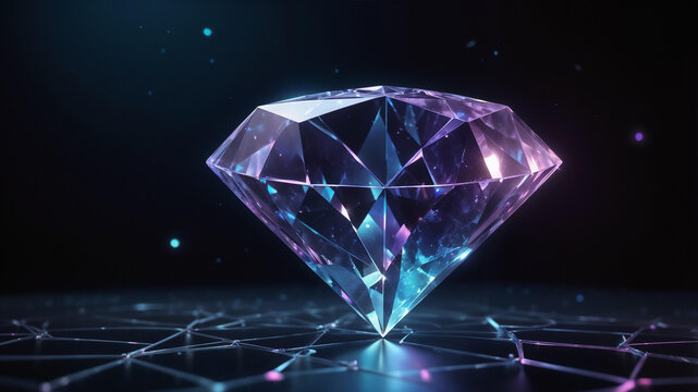 colorful bright glowing sparkling diamond gemstone dark purple quartz background backdrop 3d render wallpaper hd iridescent texture round brilliant cut 