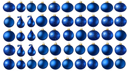 Set of blue Christmas balls isolated on transparent background 3d illustration image.
