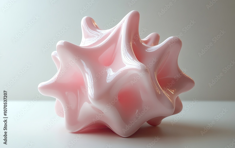 Poster abstract pink sculpture with smooth curves and intricate shapes on a light background, suitable for 