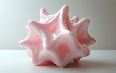 Abstract pink sculpture with smooth curves and intricate shapes on a light background, suitable for design or artistic projects.