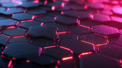 Obraz premium Modern dark hexagonal carbon fiber with red luminous lines and highlights background