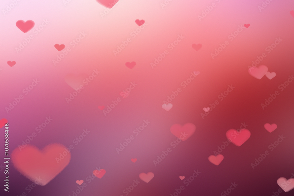 Poster Floating pink hearts on a soft pastel gradient background, creating a romantic effect