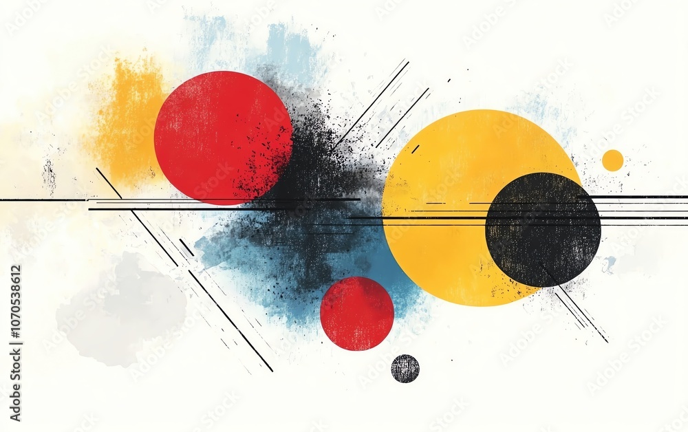 Poster abstract design featuring colorful circles and splashes against a soft background, perfect for moder