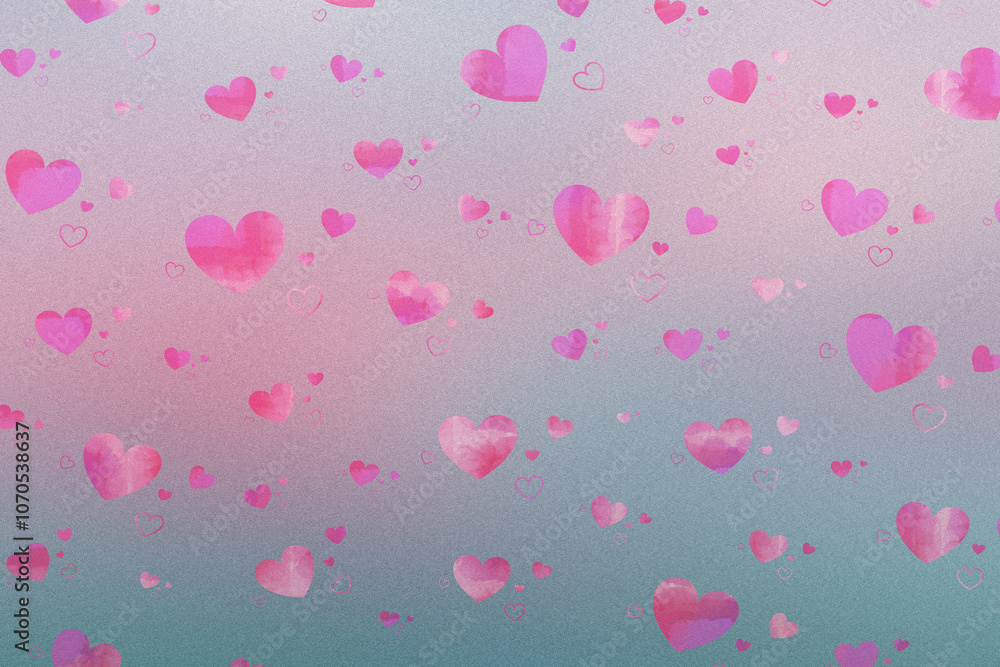 Aufkleber floating pink hearts on a soft pastel gradient background, creating a romantic effect.
