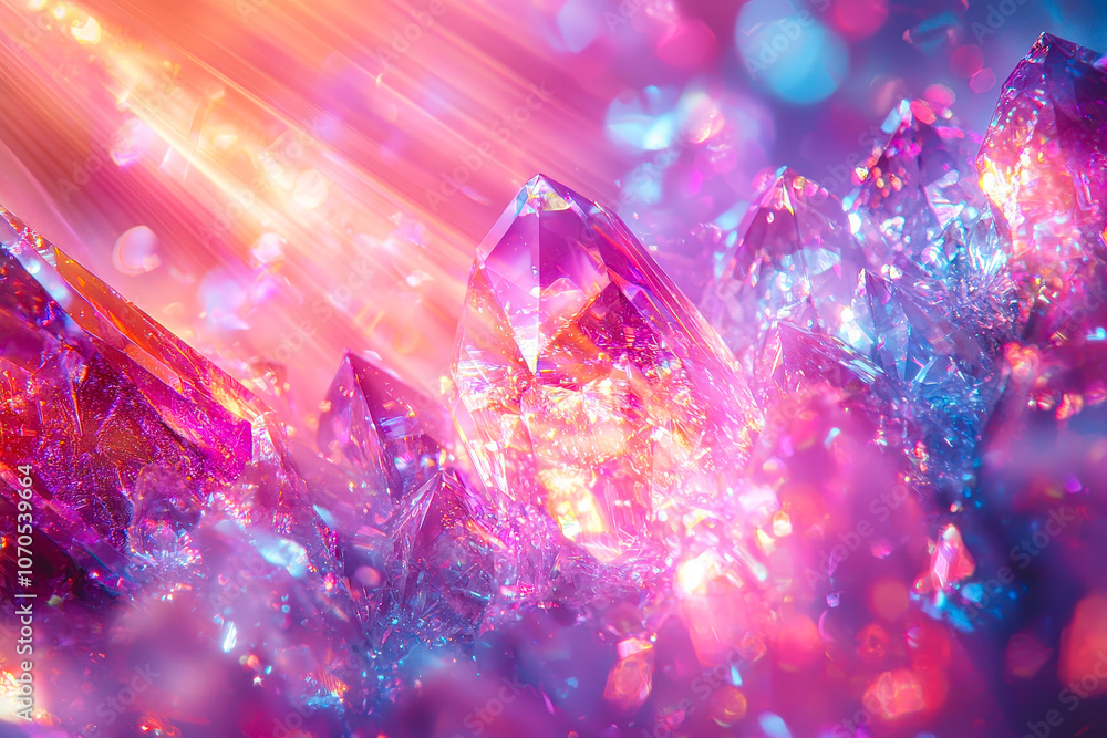 Fototapete vibrant crystals capture and reflect multidimensional light, creating a dazzling display in a mystic