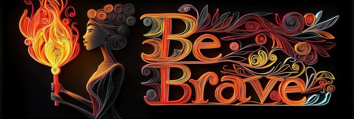 "Be Brave" Woman Holding Torch, Symbolizing Courage and Women Empowerment